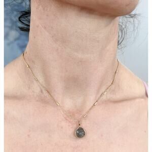 Gold Tone, Labradorite, Grey Heart, Shape, Pendant Chain, Dainty Necklace